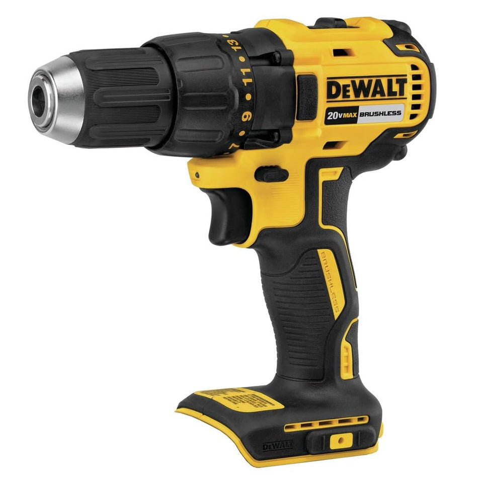 DEWALT DCD777B drill front view highlighting compact size for tight spaces