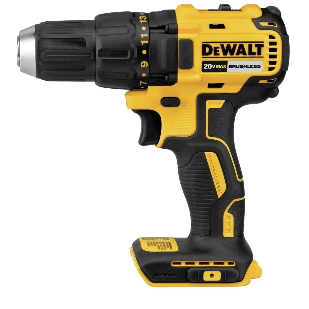 DEWALT DCD777B in-use image emphasizing ergonomic grip and LED visibility