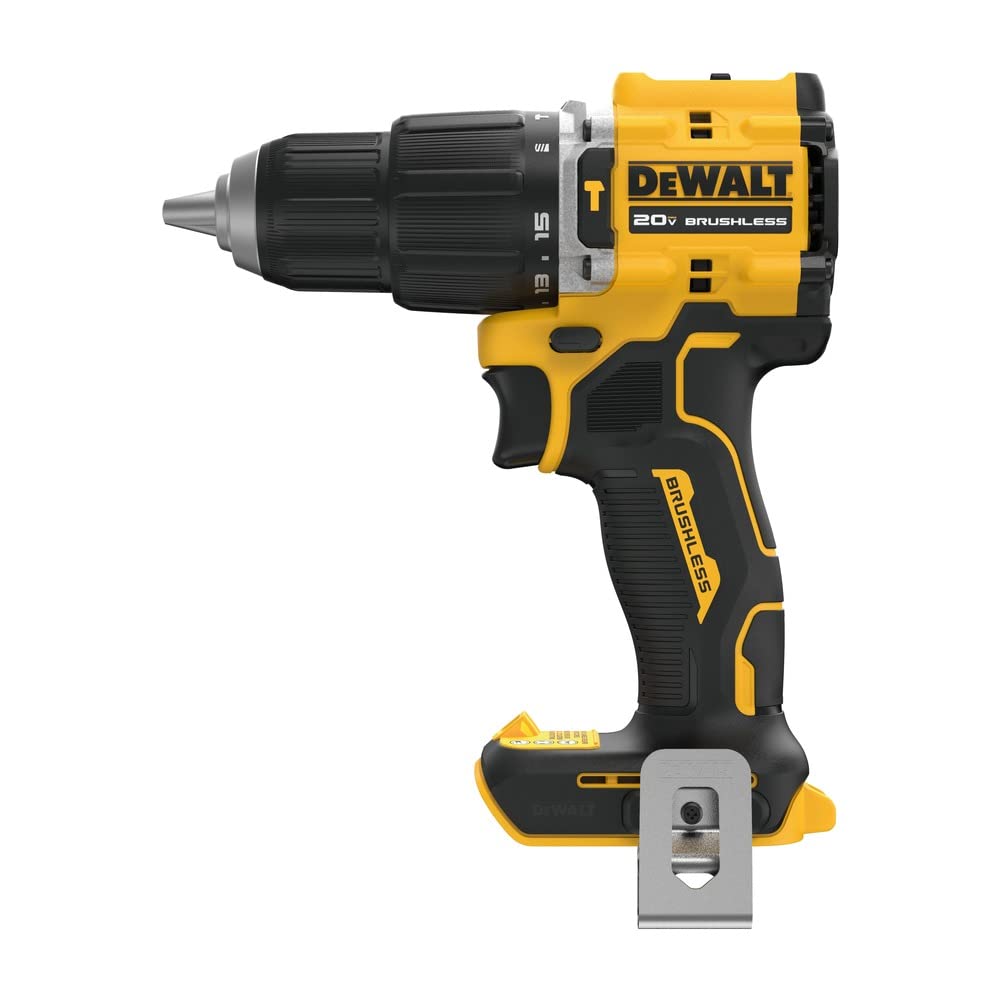 DEWALT DCD799B front view highlights ultra-compact profile for confined work areas.