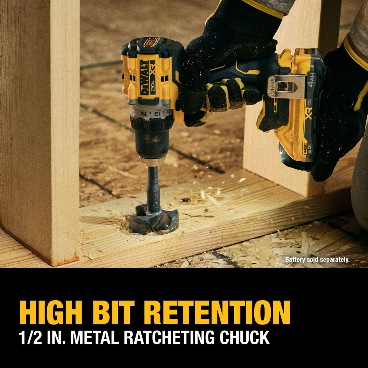 Compact DEWALT DCD801B drill/driver on a busy jobsite with tools at hand