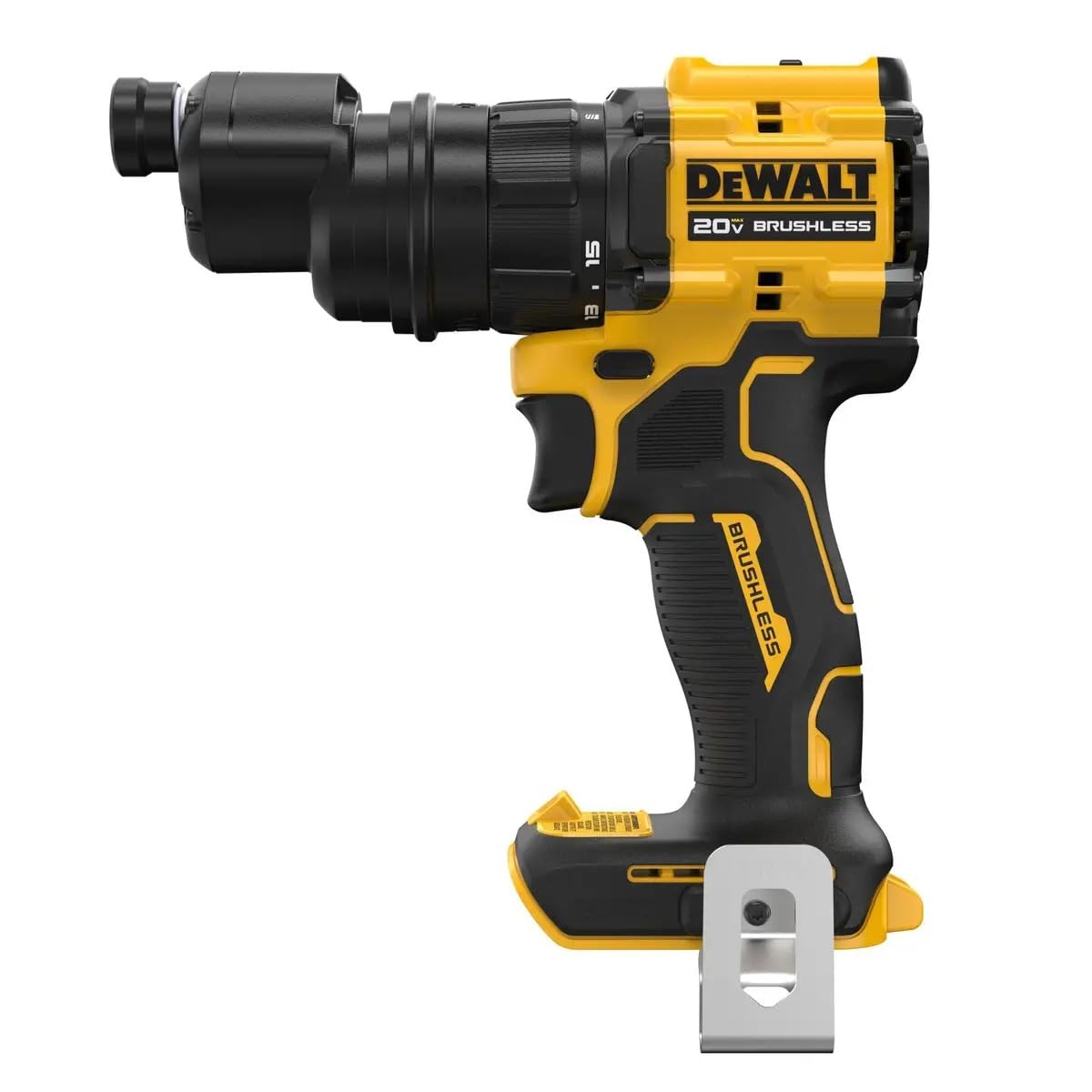 DeWALT DCD803B Atomic 12-in metal chuck for secure fastening.