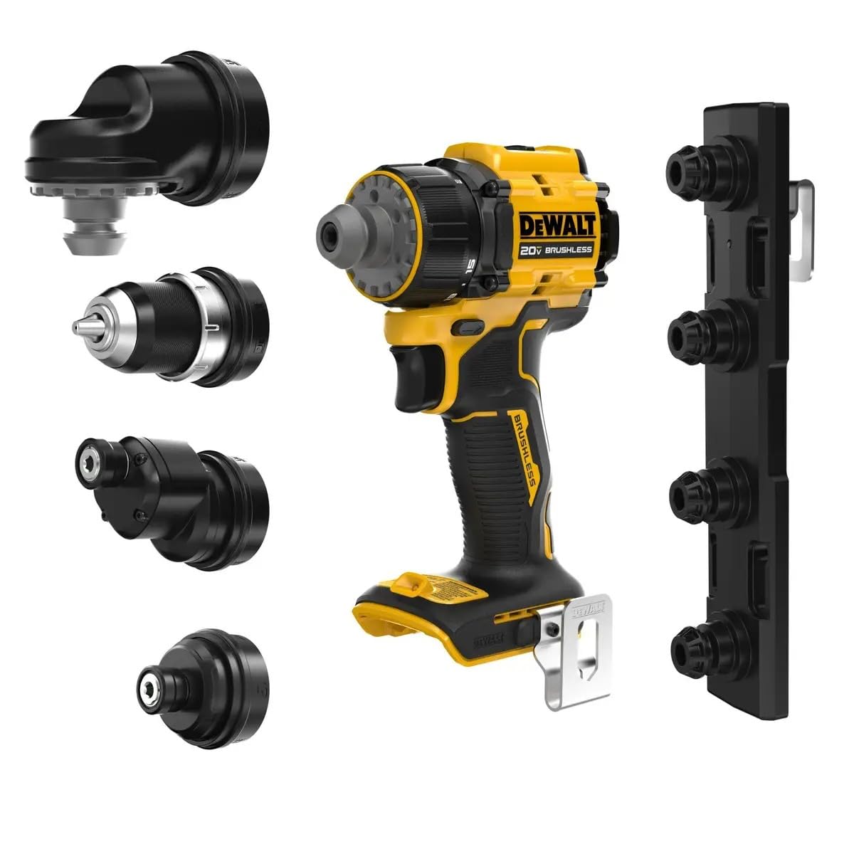 DeWALT DCD803B Atomic drill with 5-in-1 attachments for versatile projects.