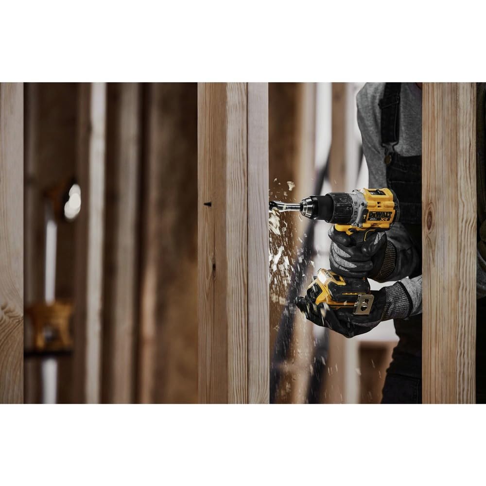 DEWALT DCD805B hammer drill in action reduces downtime on tasks.