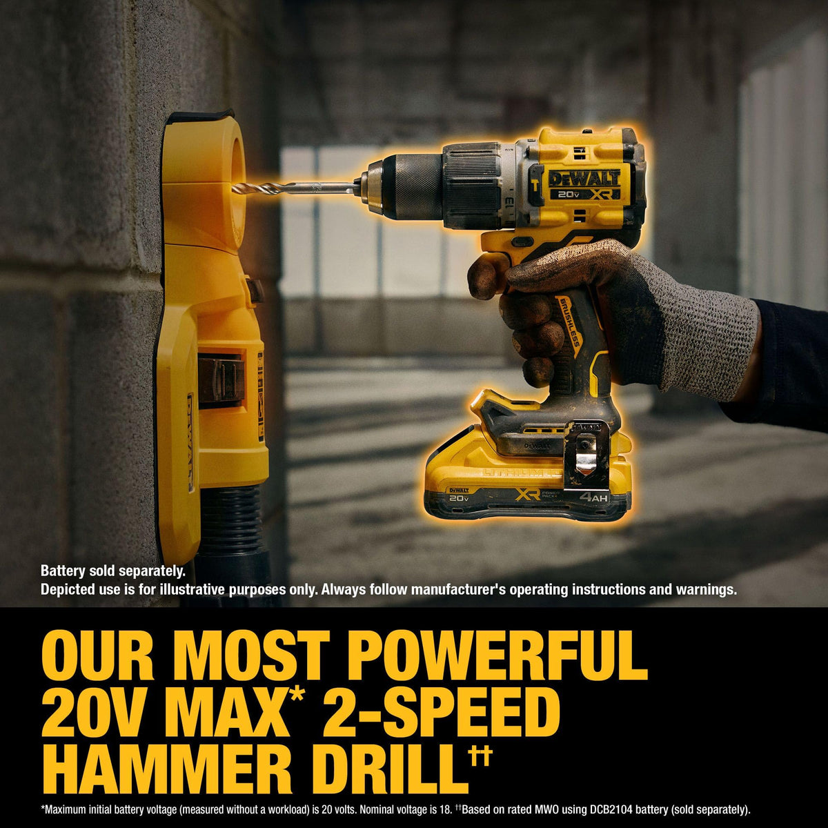 DEWALT DCD806B LED work light brightening a dark workspace.