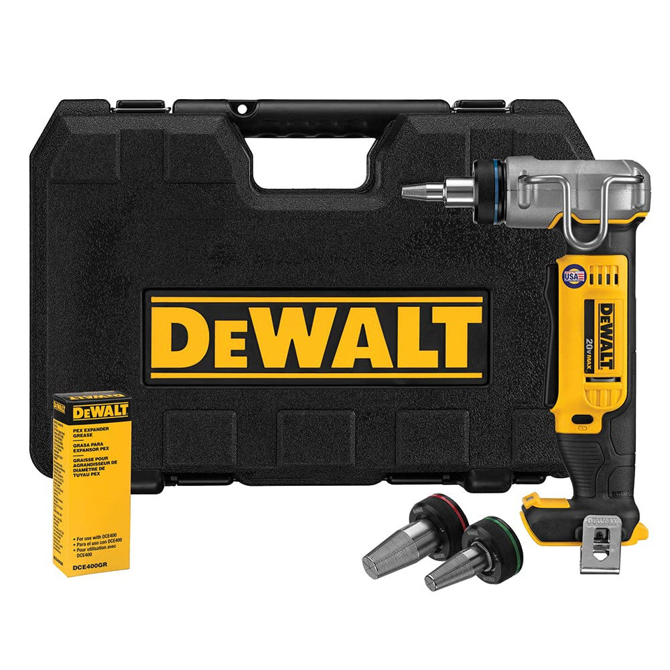 DEWALT DCE400B expander in use, expanding PEX accurately in tight spaces