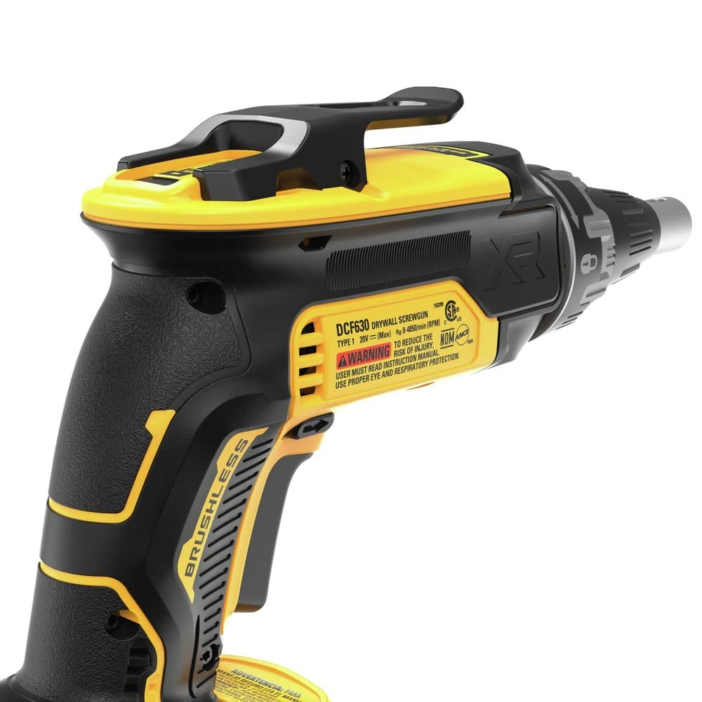 DEWALT DCF630B brushless motor delivers efficient runtime across drywall substrates.