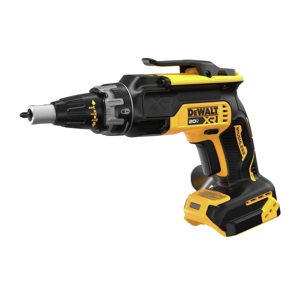 DEWALT DCF630B front view highlights compact, lightweight design for overhead drywall work.