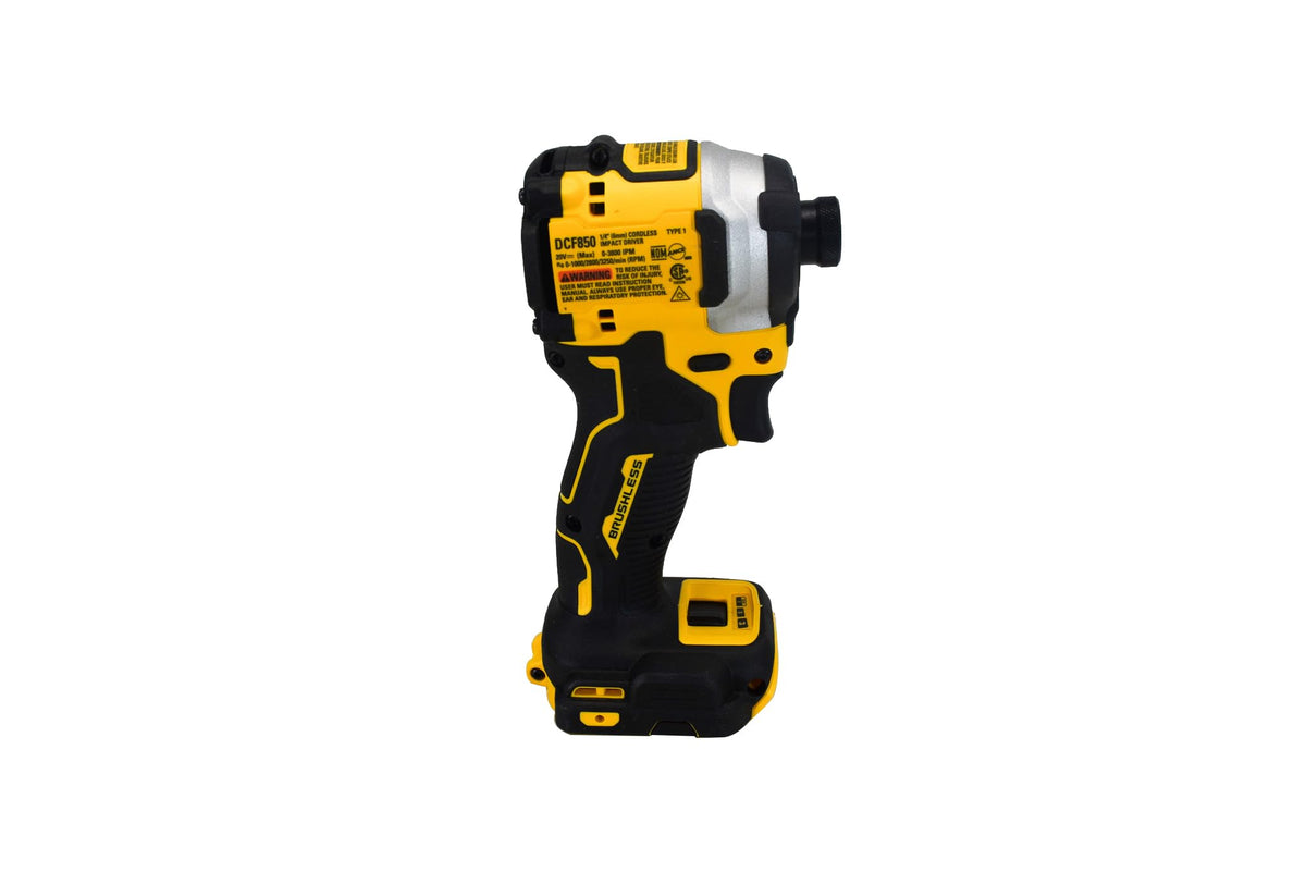 DEWALT DCF850B accepts 1 inch bit tips for versatile applications.