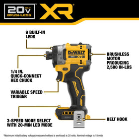 DEWALT DCF860B LED lighting illuminates the work area for precise screw driving.