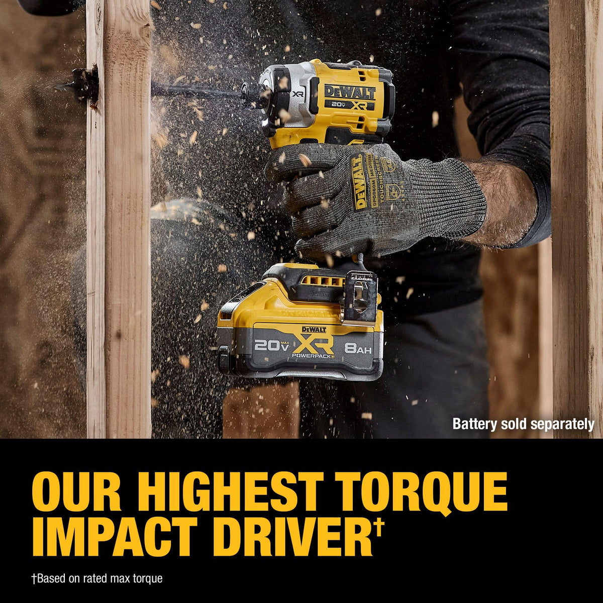 DEWALT DCF860B torque specification notes up to 2,500 in-lbs for tough fastening.