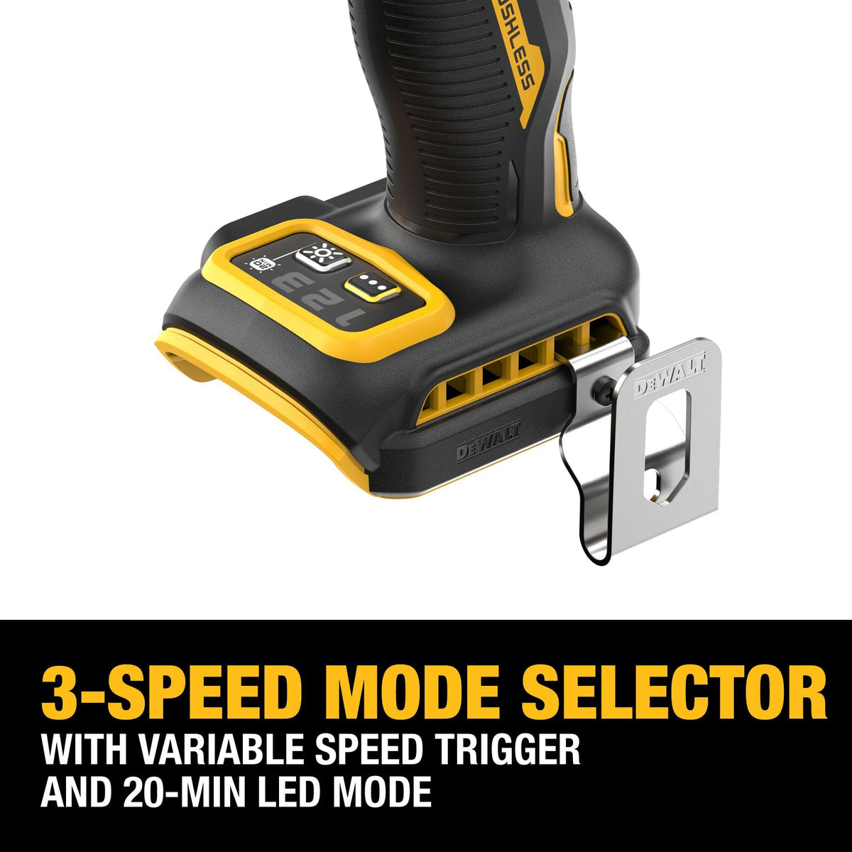 DEWALT DCF860QQ1 three-speed control for versatile driving tasks.