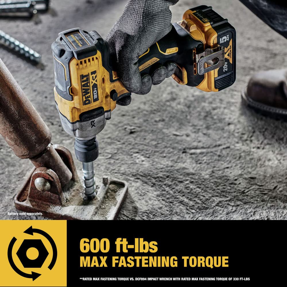 DEWALT DCF891B wheel lug application demonstrates high-torque performance.