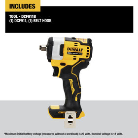DEWALT DCF911B on-board LED ring illuminates dark work areas.