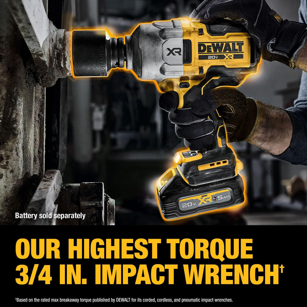 DEWALT DCF964B LED work light on a dim jobsite.