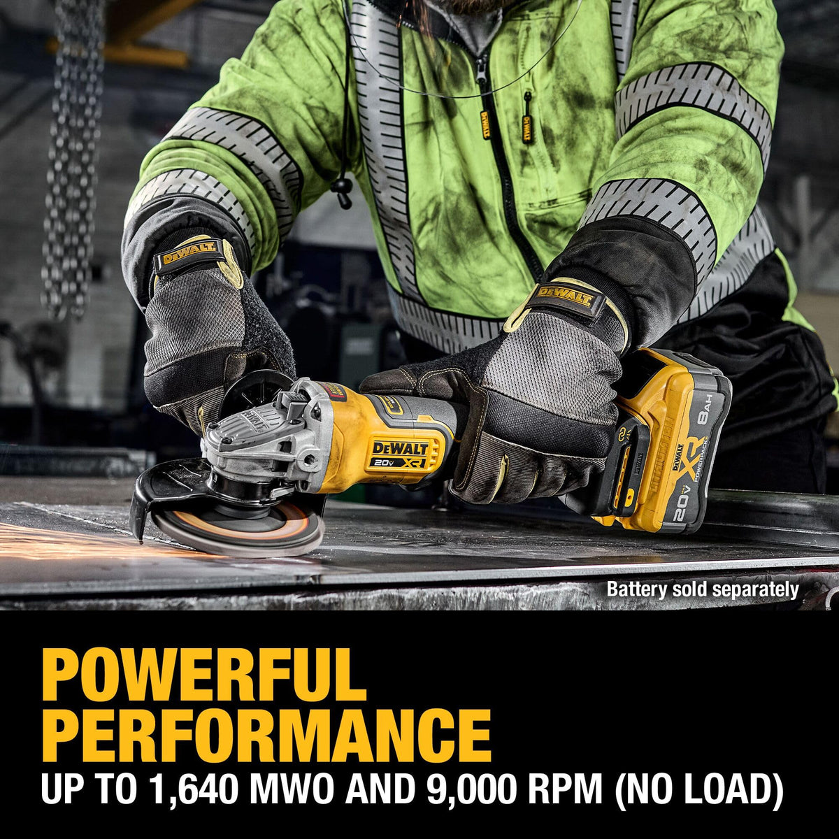 DEWALT DCG410VSB wheel range 4-1/2 to 5 inches for multiple applications.