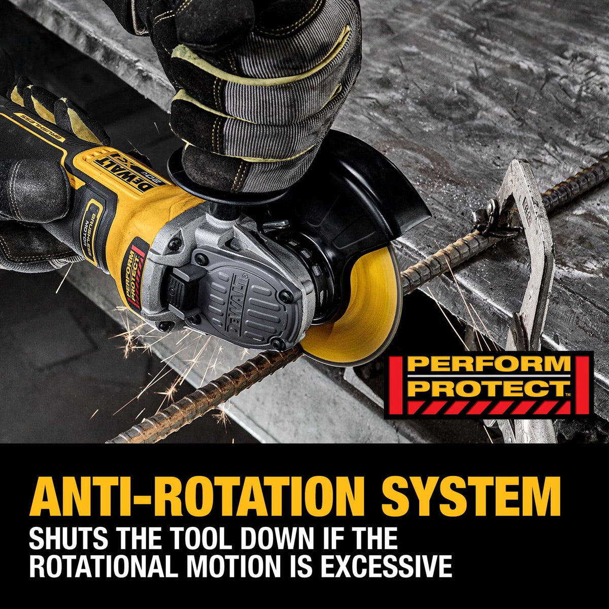DEWALT DCG410VSB paddle-switch operation provides comfortable control during aggressive grinding.