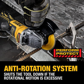 DEWALT DCG410VSB paddle-switch operation provides comfortable control during aggressive grinding.