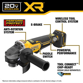 DEWALT DCG410VSB variable speed dial allows tailor-made material finishing.