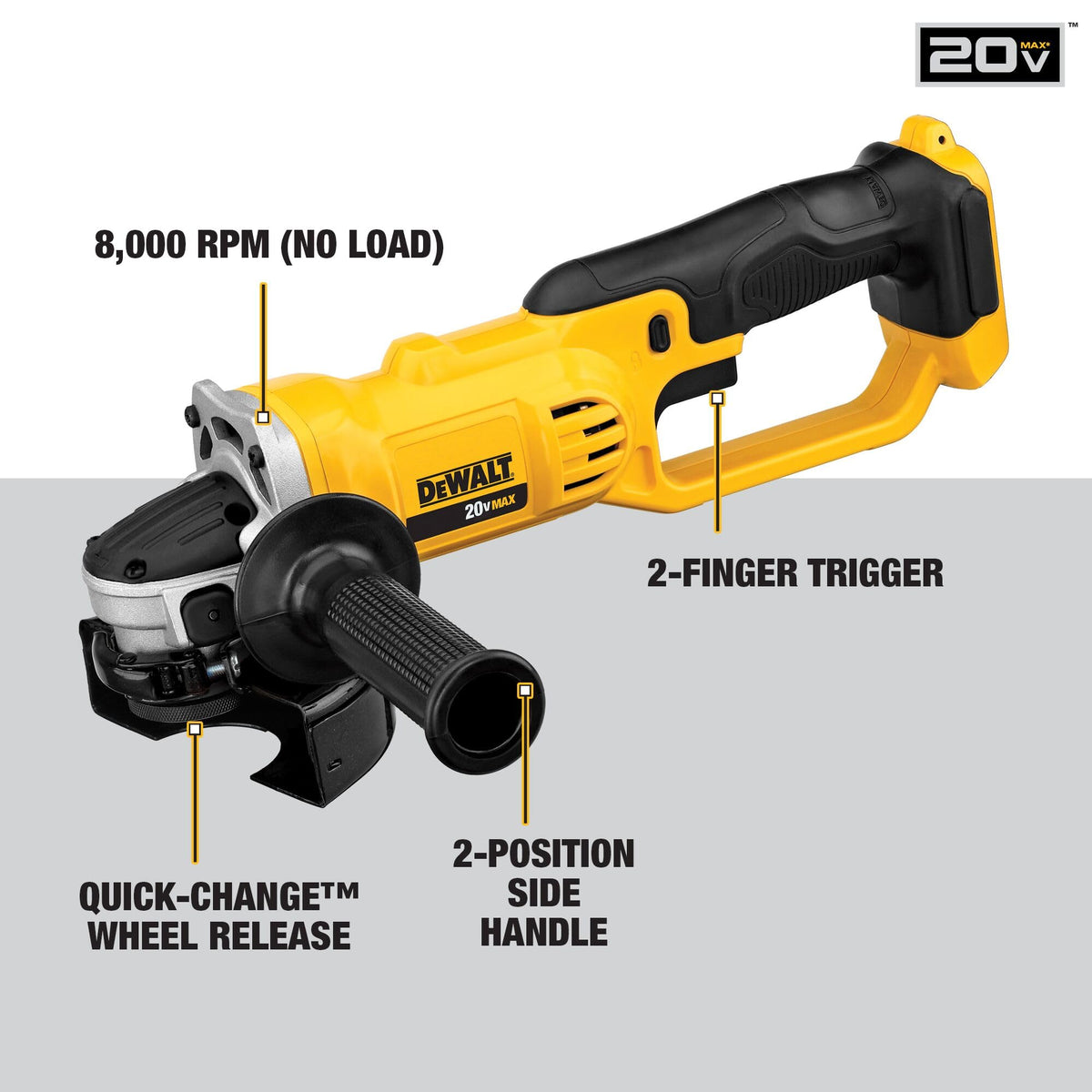 DEWALT DCG412B two-position side handle for better control