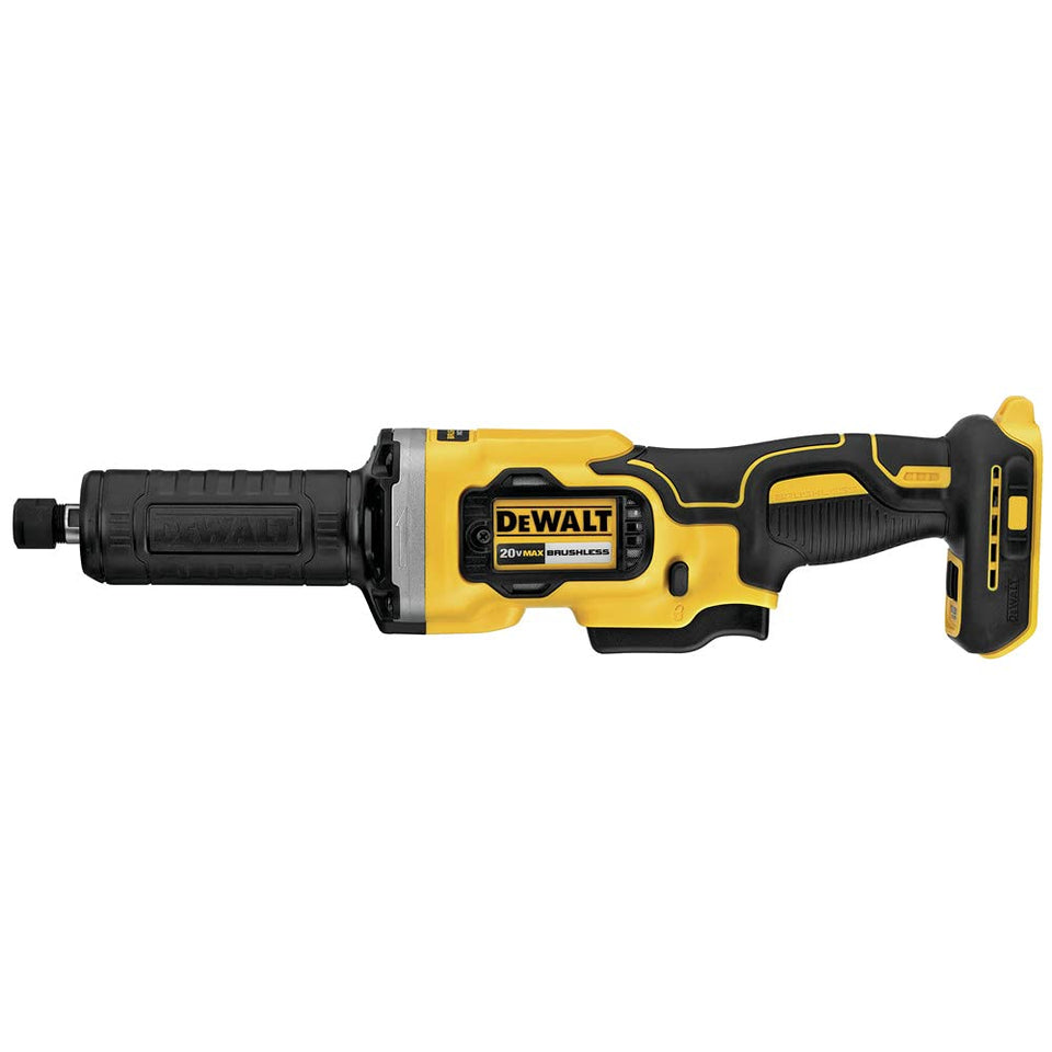 DEWALT DCG426B 20V Max die grinder front view highlights compact brushless power for metalwork