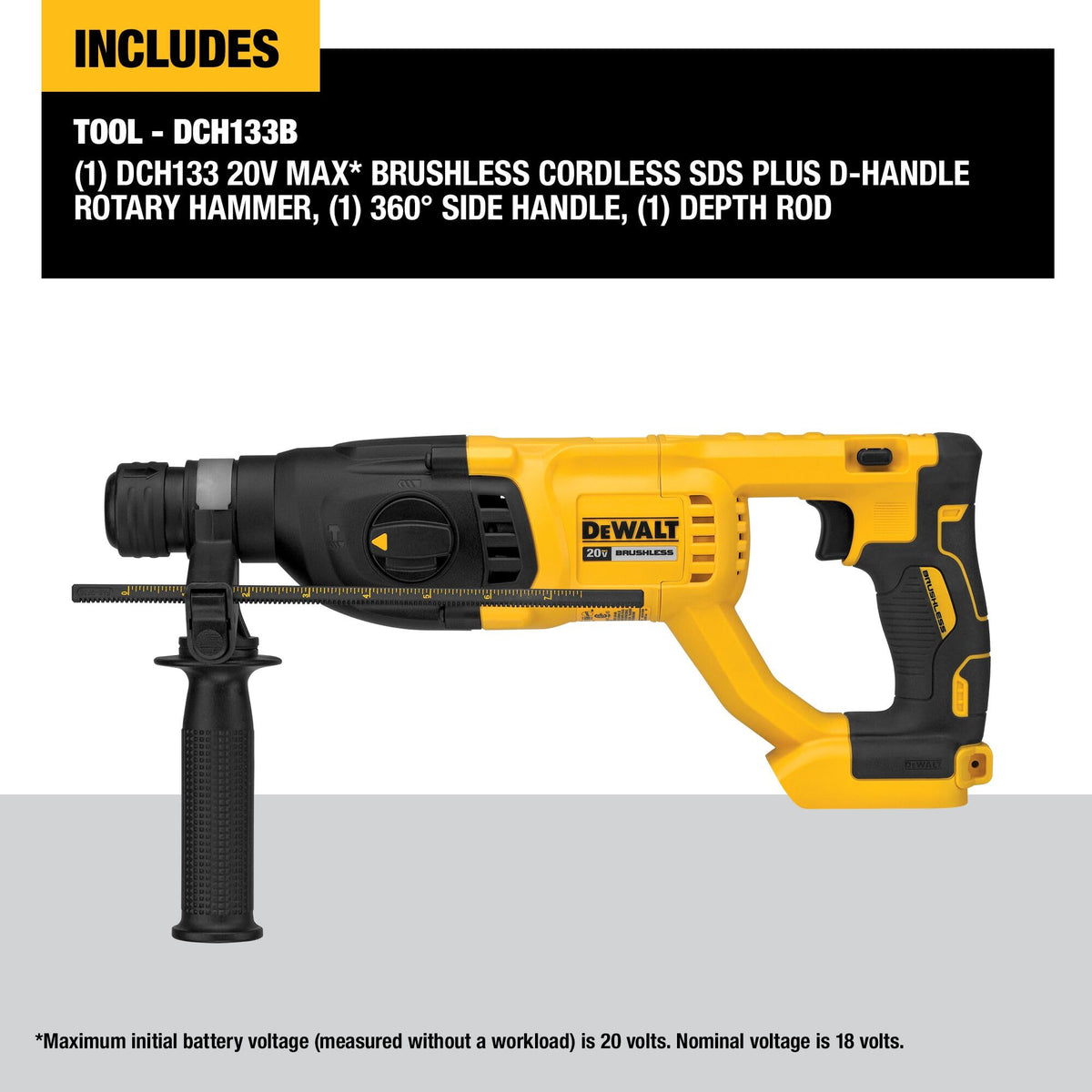DEWALT DCH133B close-up of brushless motor for extended runtime.