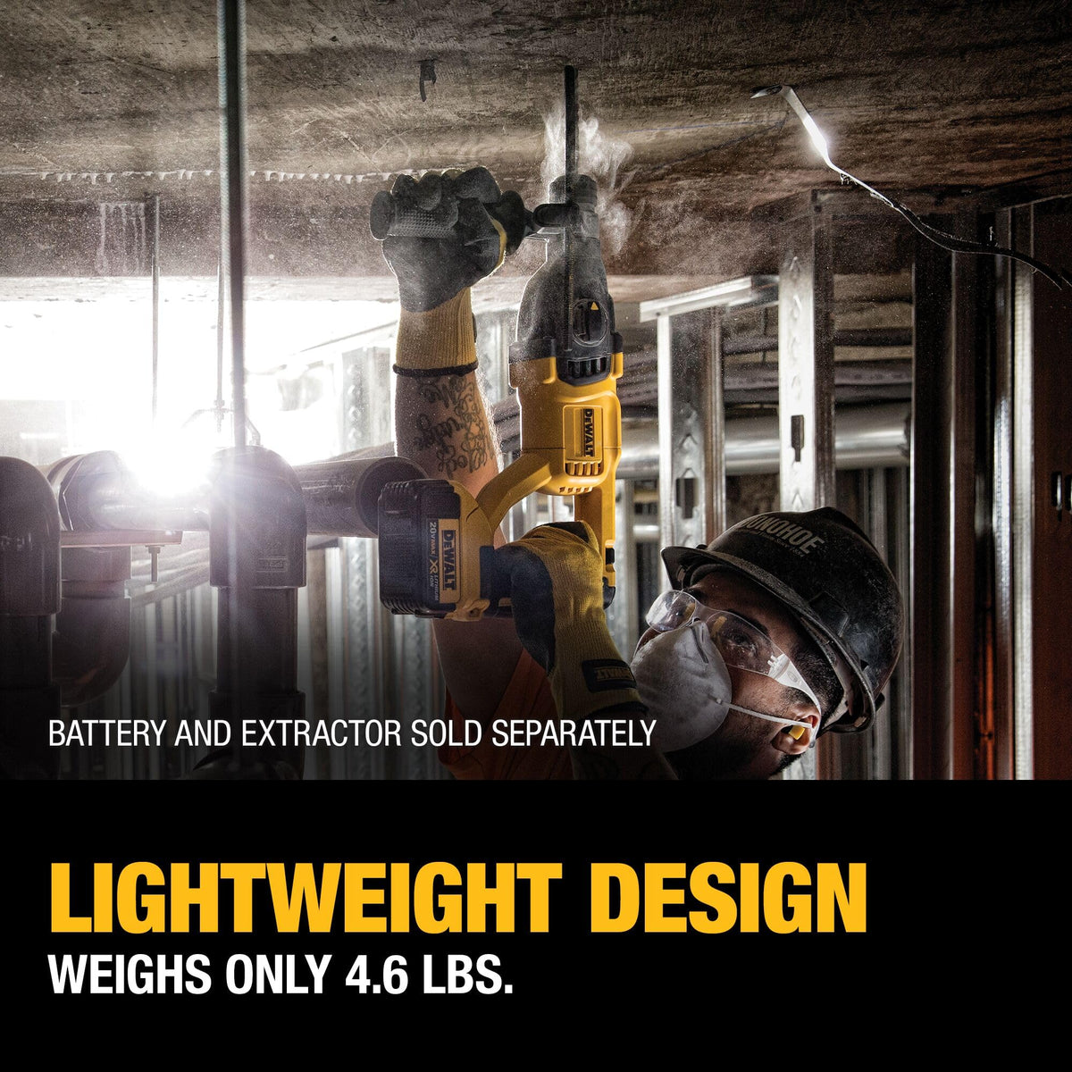 DEWALT DCH133B lightweight design suited for overhead and tight spaces.