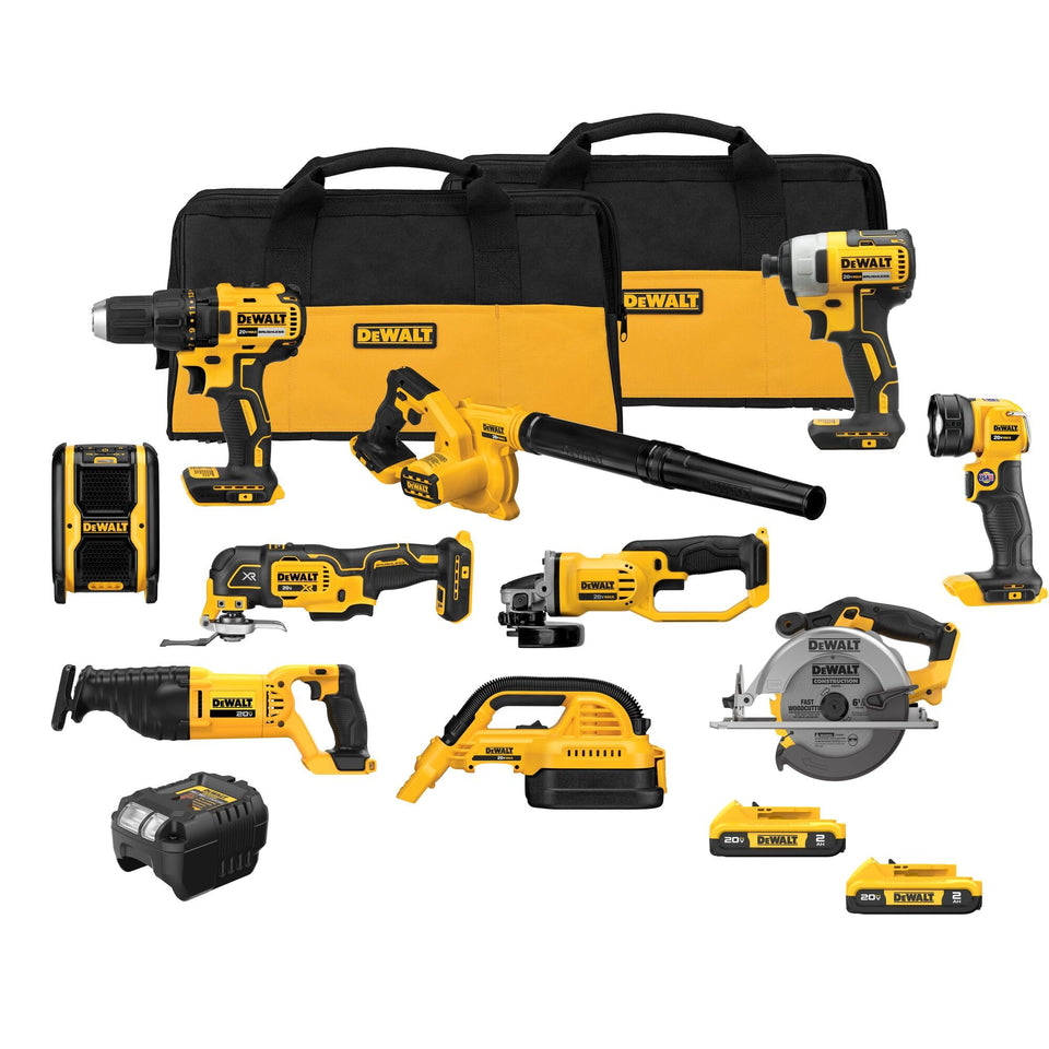 DEWALT DCK1021D2 kit front view showing compact design for tight spaces