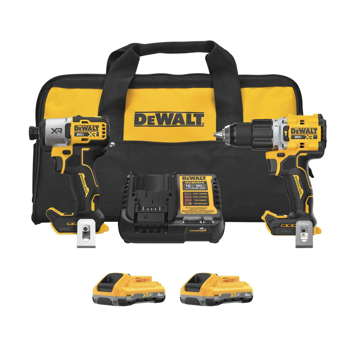 DEWALT DCK250QQ2 kit front view for versatile cordless power on site.