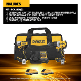 DEWALT DCK250QQ2 powerpack batteries enabling extended runtime on the job.
