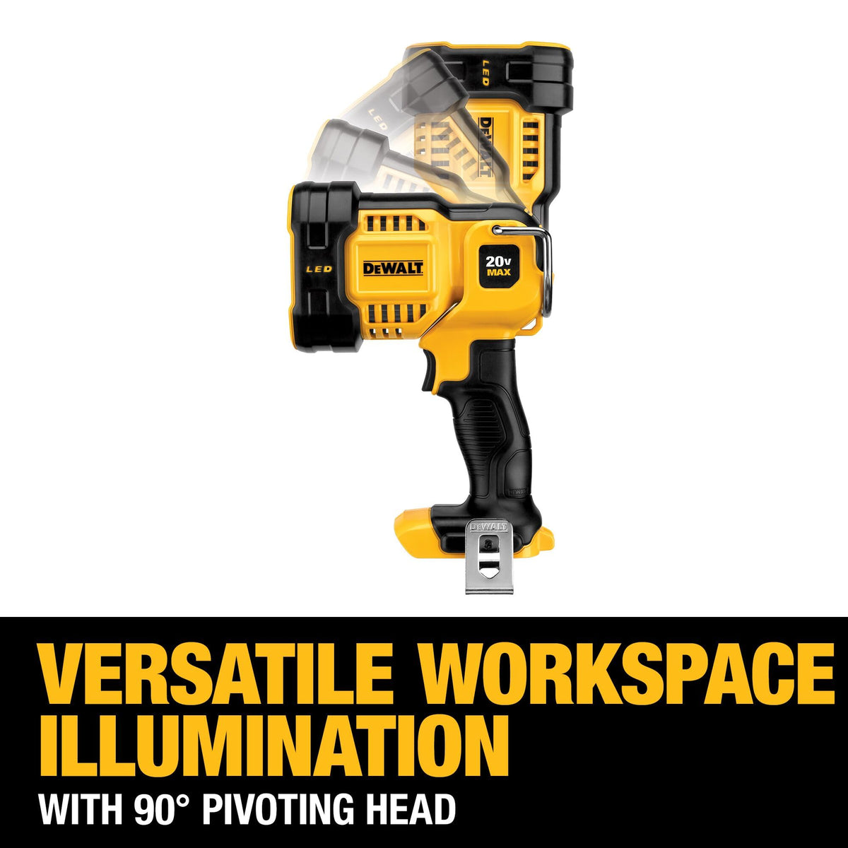 DEWALT DCL043 belt hook offers easy transport and flexible placement.