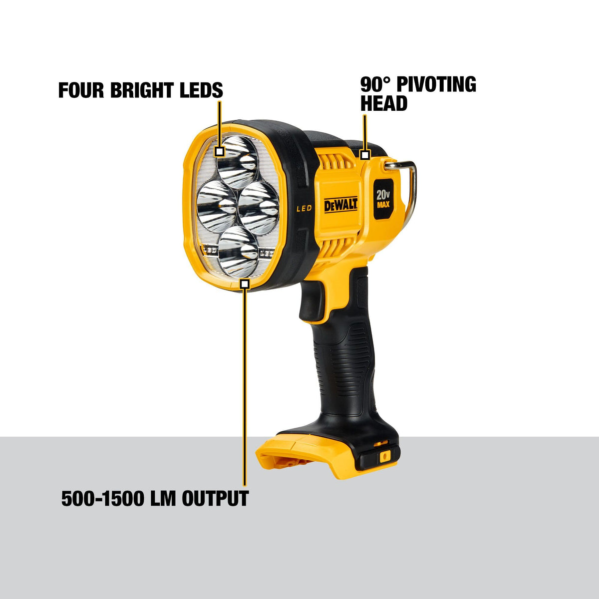 DEWALT DCL043 LEDs lit provide bright, even coverage in dim spaces.