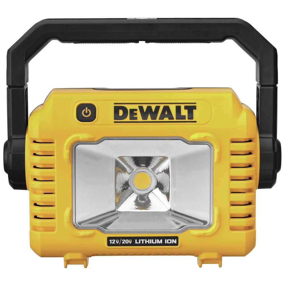 DEWALT DCL077B LED work light with 360-degree handle for versatile lighting setups.