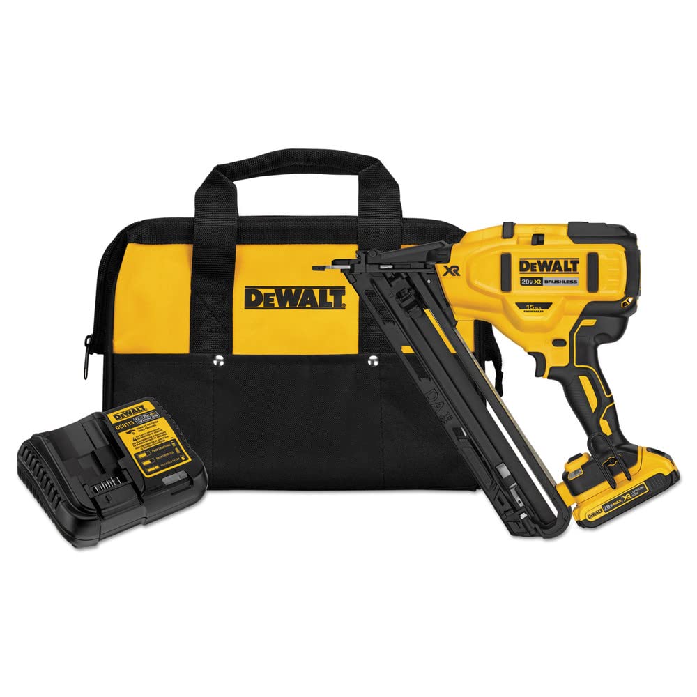 DEWALT DCN650D1 angled finish nailer for precise crown molding and trim installation.