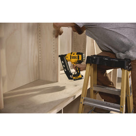 LED work light aids visibility during finish carpentry with DEWALT DCN660B