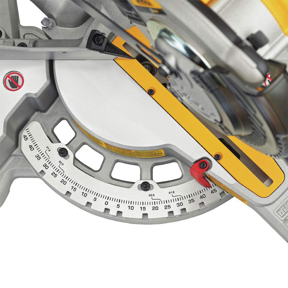 DEWALT DCS361M1 cam lock handle enables quick, repeatable miter angles