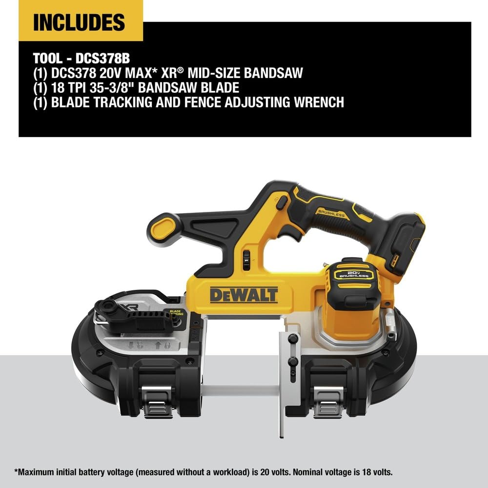 DEWALT DCS378B 338-inch cut capacity enables larger material profiles in one pass.
