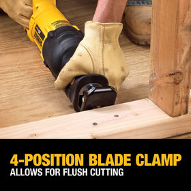 DEWALT DCS380P1 pivoting shoe extends blade life and control.