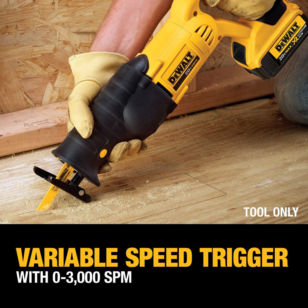 DEWALT DCS380P1 rubber over-mold grip for comfort.