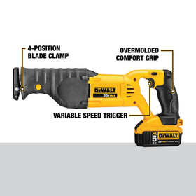 DEWALT DCS380P1 variable speed trigger for controlled cutting.