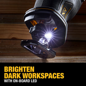 DEWALT DCS382B 1-1/8 in stroke length for fast cuts.