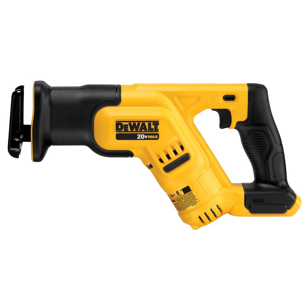 DEWALT DCS387B compact design between studs enables tight-space cuts.