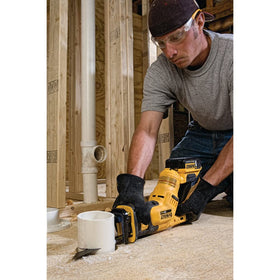 DEWALT DCS387B bright LED illuminates dark work areas for better visibility.