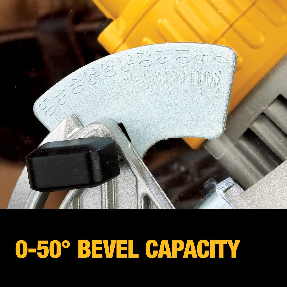 DEWALT DCS391B 0–50 degree bevel capability for versatile bevels