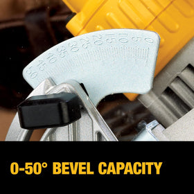 DEWALT DCS391B 0–50 degree bevel capability for versatile bevels