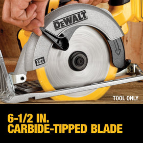 DEWALT DCS391B rubber grip for comfortable control during wood cutting