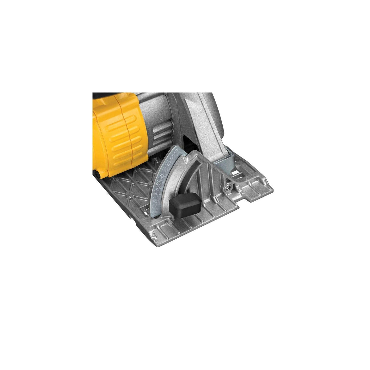 DEWALT DCS391B maximum cut depth at 90° and 45° shown on lumber