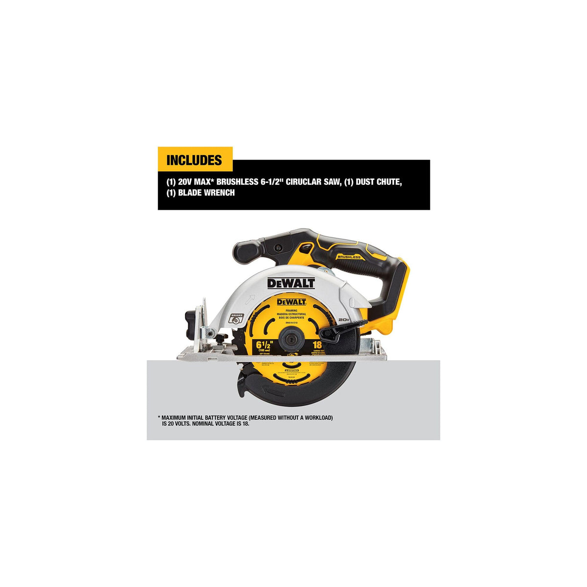 DEWALT DCS565B bevel-adjust feature shows 0–50° range clearly.