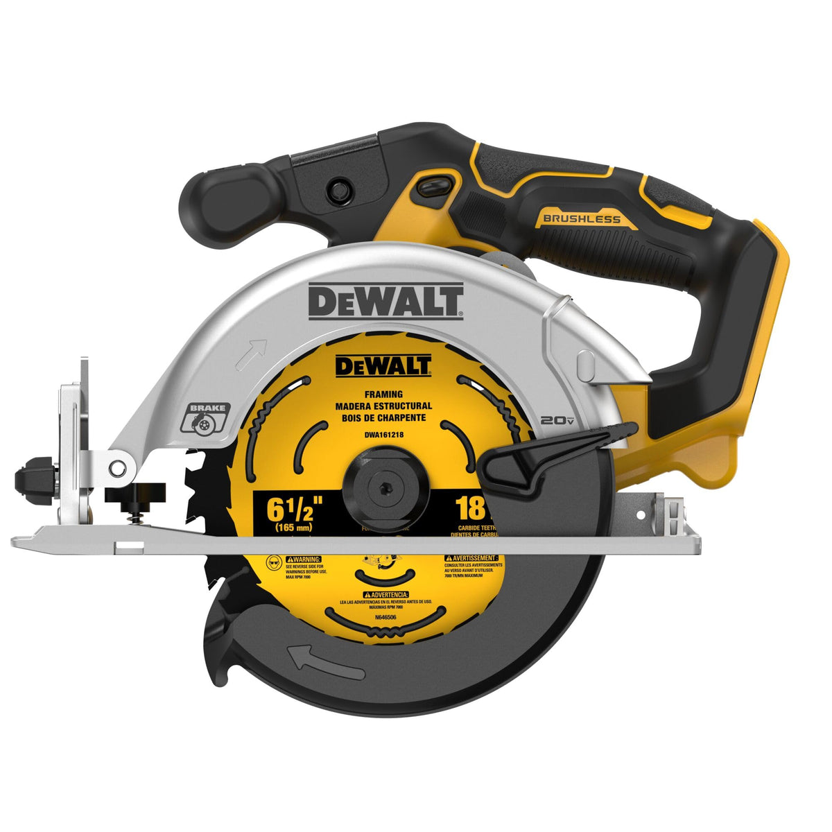 DEWALT DCS565B LED light enhances cut visibility for accurate work.