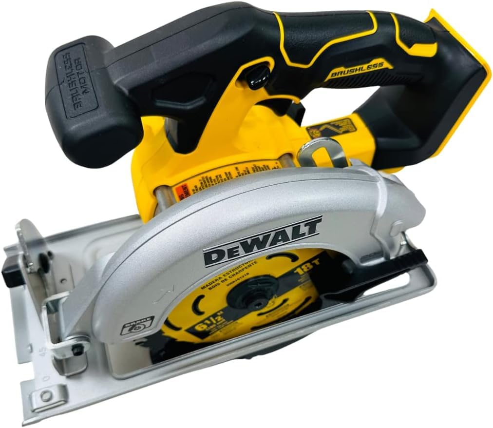 DEWALT DCS566 in-use cutting wood demonstrates clean, precise results.