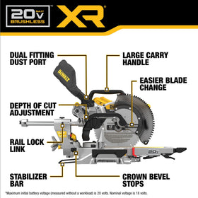 DEWALT DCS785B maximum cut capacity demonstrates 14 in. horizontal reach.